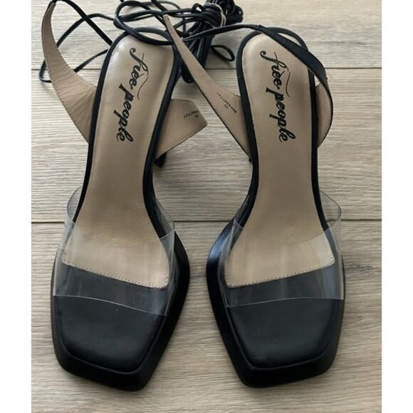 🪀NEW FREE PEOPLE CAMILLA BLACK LEATHER LACEUP LEG -VINYL BASE -4” HEEL 39 SEXY - Picture 2 of 9